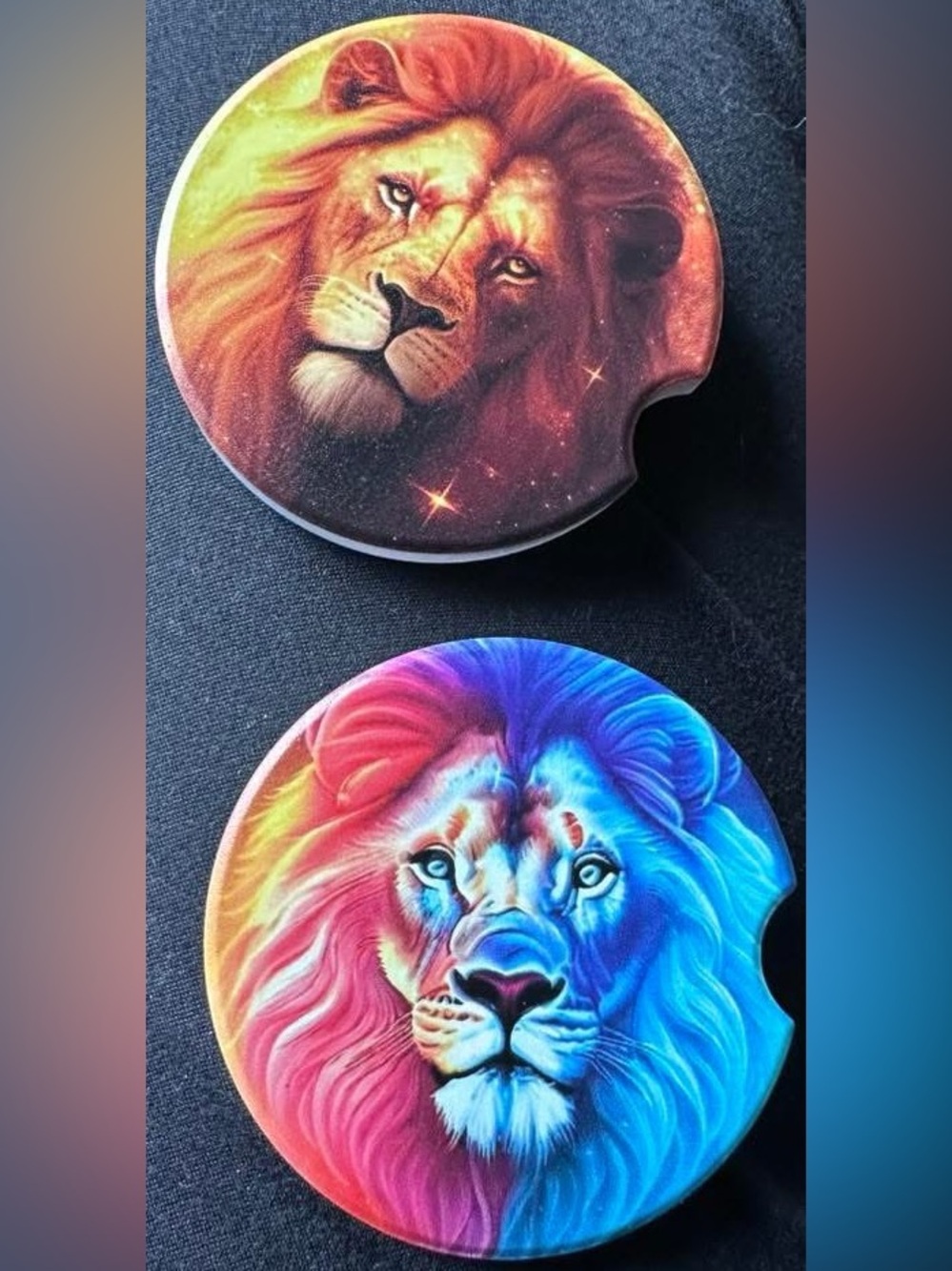 Jeeuear 4 Pack Absorbent Ceramic Stone Cork Base Car Coasters 2.56" (Lion)
